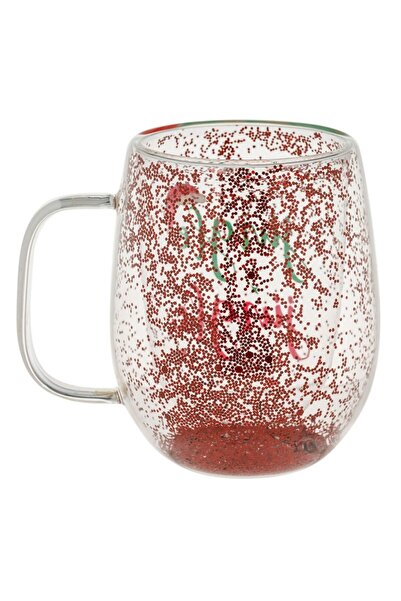 OEM Christmas double-wall glass mug with confetti "Jingle Jingle" 350 ml