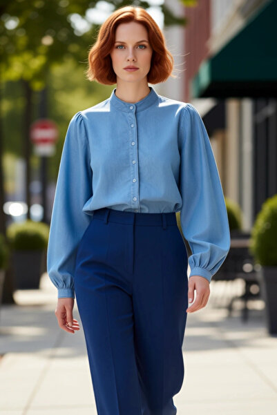 PayBuy Women's Oversized Balloon Sleeve Denim Shirt Functional Durable Quality Comfortable Aesthetic Sports