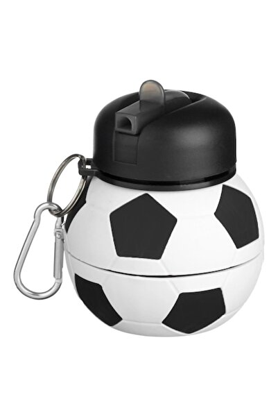 OEM Foldable Silicone Water Bottle with Football Pattern and Keychain 550ml