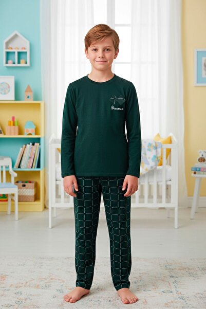 LİLA İÇ GİYİM SET DE PIJAMĂ CU MÂNĂ LUNGĂ ÎN CARO VERDE PENTRU BĂIEȚI