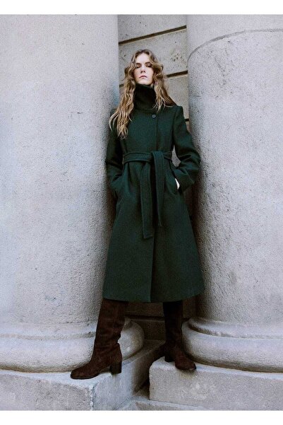 MANGO Woman Kemerli Manteco yünlü palto