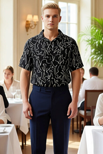 PayBuy Men's Geometric Patterned Apache Collar Viscose Shirt Functional Durable Quality Comfortable Stylish