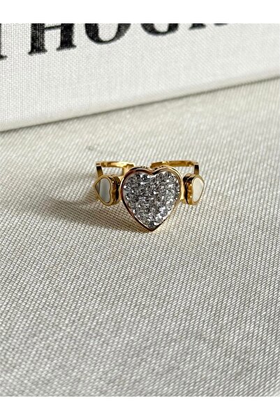 FIERA JEWELRY خاتم نسائي من الفولاذ قابل للتعديل مرصع بحجر الزركون على شكل قلب