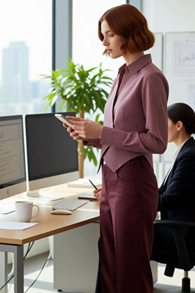 PayBuy Women's Double-Breasted Cut Striped Long Sleeve Stylish Shirt Blouse Fitted Design Everyday Combinations