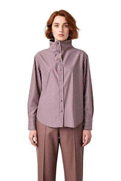 PayBuy Women's Striped Oversized Shirt Offers Elegance with Modern Cut and High Collar Details, Comfortable to Wear