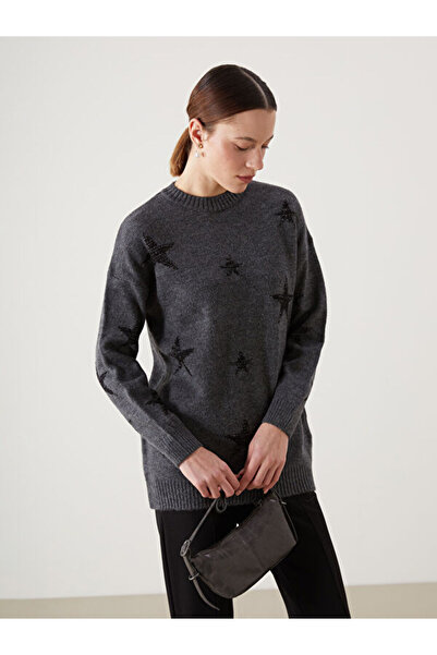 LC Waikiki Women's Knitwear Tunic with Stand Collar and Star Pattern