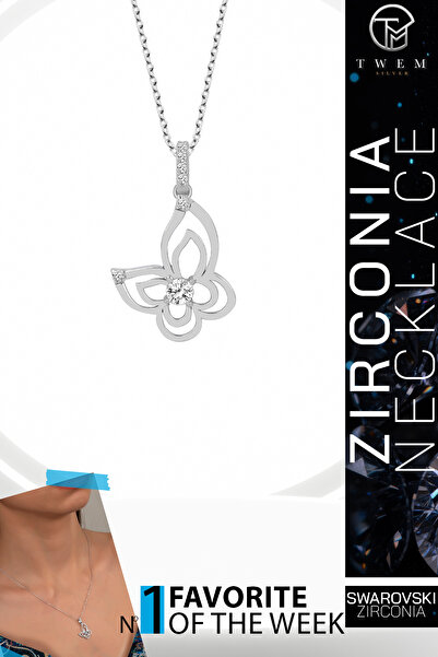 Twem Silver قلادة على شكل فراشة مرصعة بحجر الزركونيا من سواروفسكي |   الألوان...