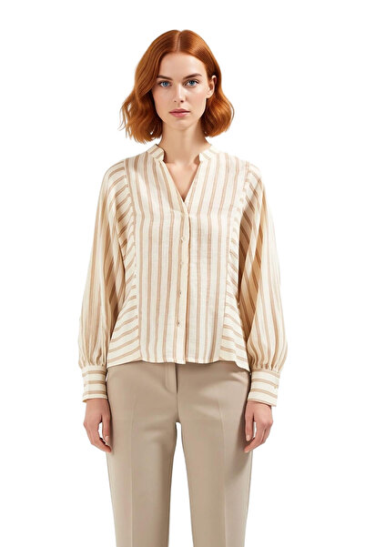 PayBuy Women's Striped High Neck Oversized Cut Muslin Shirt Daily Combination Essential Sportswear