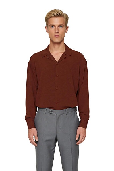 PayBuy Мъжка риза с широка кройка, обло деколте, дълъг ръкав, едноцветна, с тъкан с ленен вид, лятна мода