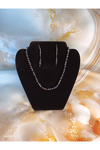 OEM Faceted Sapphire Bead Necklace and Earrings Set (5 mm)