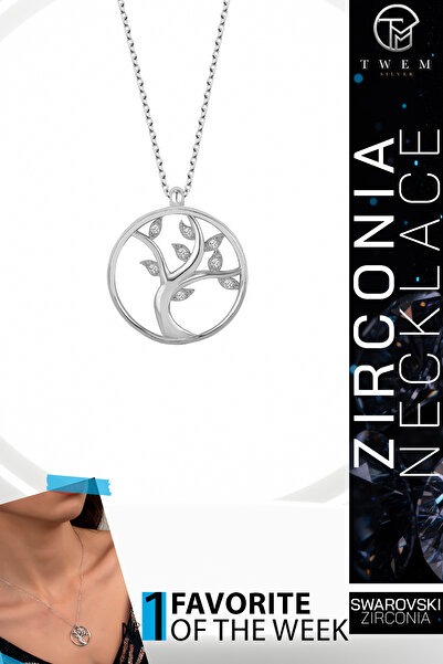 Twem Silver قلادة شجرة الحياة من الزركونيا مع حجر سواروفسكي |   الرابط الروحي