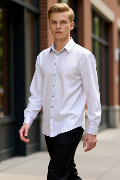 PayBuy Men's Textured Long Sleeve Regular Fit Shirt Offers Everyday Elegance and Functionality Durable Stylish