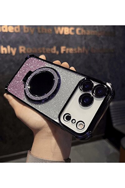 Generic Magnetic Glitter Case for iPhone 17 Pro，Sparkly Stand，Makeup Mirror，Luxury Gradient 17 Pro Cover