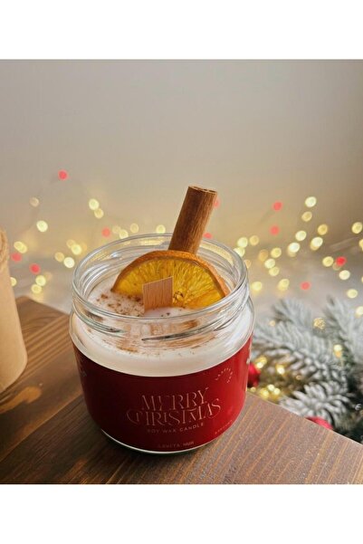 LAVİTAMUM Yılbaşı Temalı Tarçın ve Portakal Kokulu Mum – El Yapımı Cam Kavanoz Doğal Soya Mum