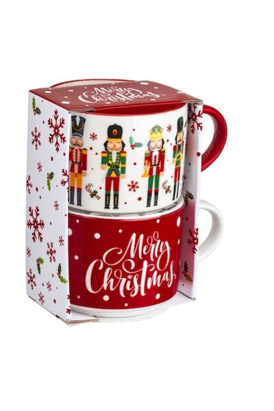 OEM Christmas New Bone Mug Set Nutcracker 'Merry Christmas' 330ml - 2 pcs
