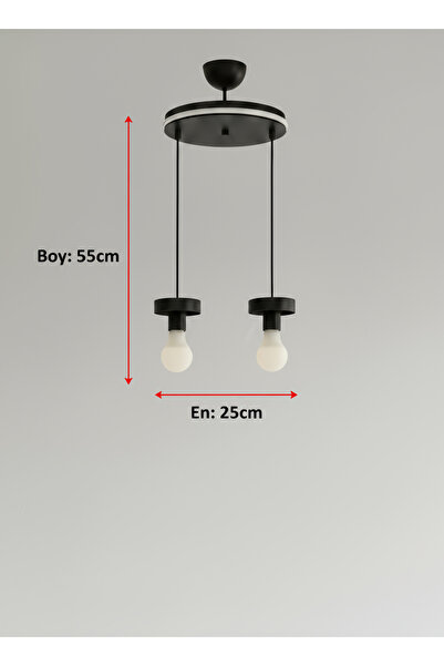 Eyzhen Salon/Oturma Odası /Mutfak/Hol Beyaz Neon Ledli Siyah Metal 2'li Sarkıt Avize