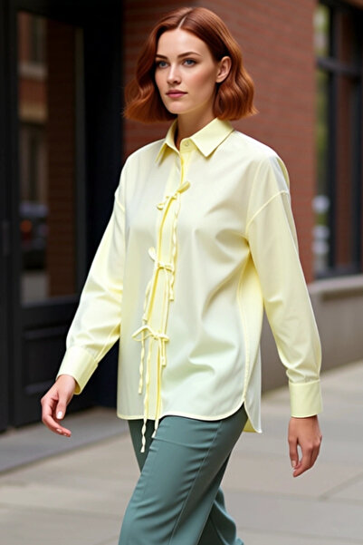 PayBuy Women's Tie-Up Detail Terrycotton Woven Long Sleeve Relaxed Fit Shirt Style Daily Use