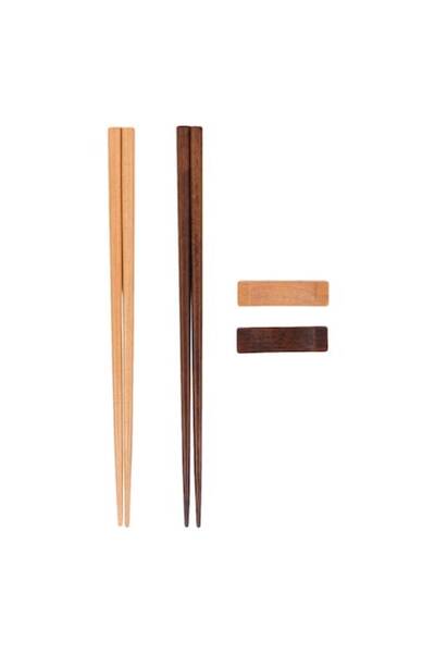 OEM Set of 2 Chopsticks with Holder, Wood, Brown