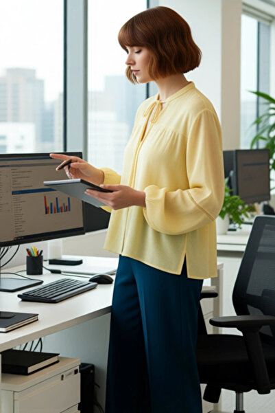 PayBuy Women's Tie-Up V-Neck Long Sleeve Woven Blouse Relaxed Fit Textured Fabric Casual Style Aesthetic