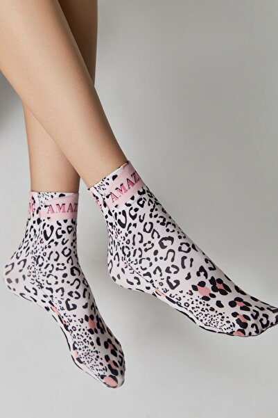Conte Elegant Funny 1/2 socks with leopard print and "Amazing" inscription, Conte Fantasy 925 - Print, 36-39