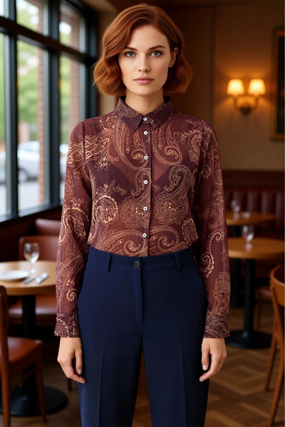 PayBuy Women's Shawl Patterned Yoryo Chiffon Shirt Functional Durable Quality Comfortable Aesthetic Casual