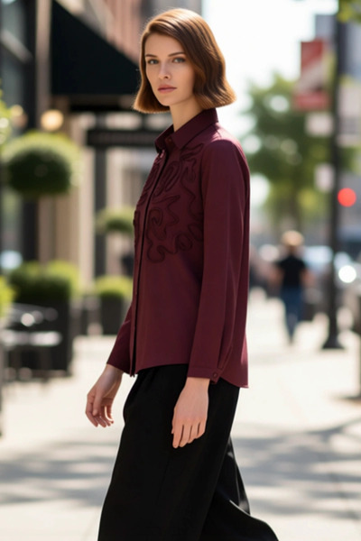 PayBuy Women's Oversized Woven Shirt Textured Patterned Classic Collar Long Sleeve Relaxed Fit Stylish Look Sports