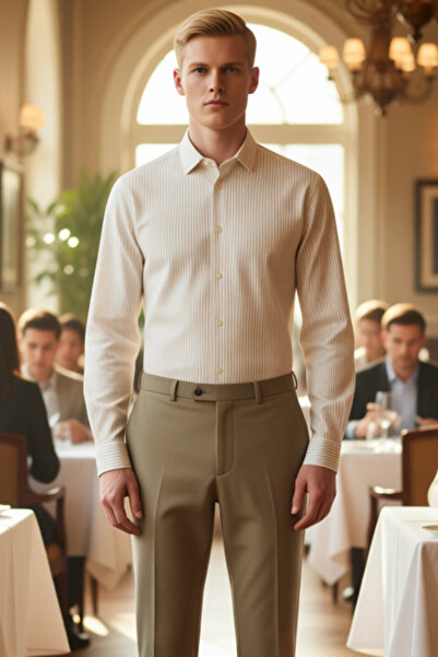 PayBuy Men's Regular Fit Linen Cotton Blend Long Sleeve Striped Shirt Timeless Elegance Quality