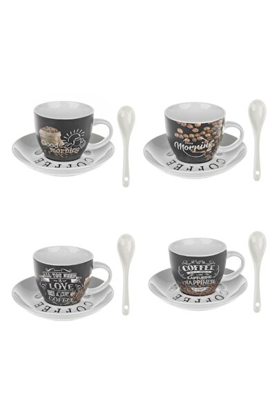 OEM Set of 4 porcelain coffee cups with saucers and teaspoons 180ml