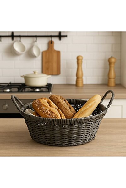 OEM Round gray serving basket, 30x12 cm, with handles, woven