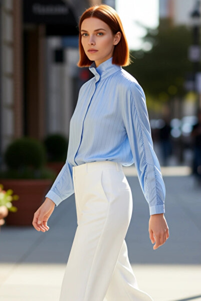 PayBuy Kadın Simli Büzgülü Kol Dokuma Gömlek Fonksiyonel Dayanıklı Kaliteli Konforlu Estetik Spor