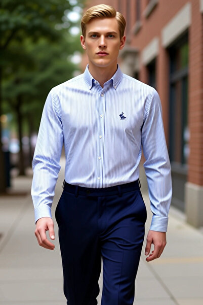 PayBuy Men's Classic Regular Fit Striped Long Sleeve Woven Shirt Suitable for Business and Daily Use Stylish One