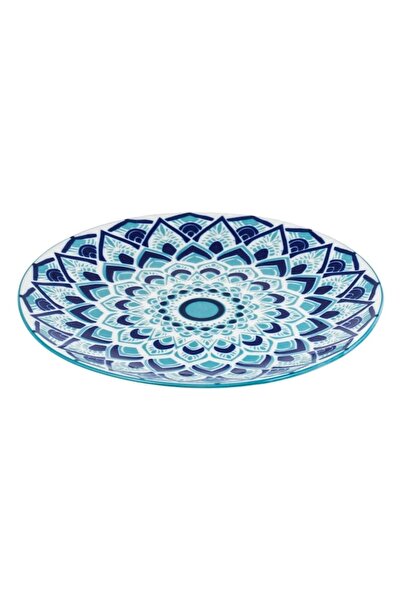 OEM White Porcelain Plate with Navy Aztec Pattern Ø19cm