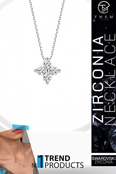 Twem Silver قلادة زهرة من حجر الزركونيا من سواروفسكي |   طبيعي ورقيق