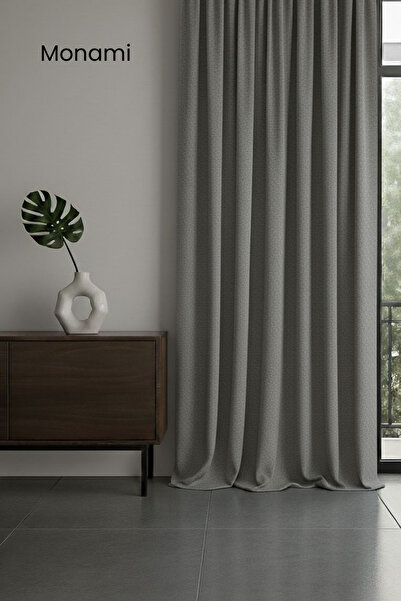 Monami Luxury First-Class Honeycomb Velvet Textured Gray Island Floor Curtain
