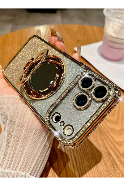 Generic Magnetic Glitter Case for iPhone 17 Pro Max，Makeup Mirror Holder，Diamond Edge，Gradient Luxury Cover