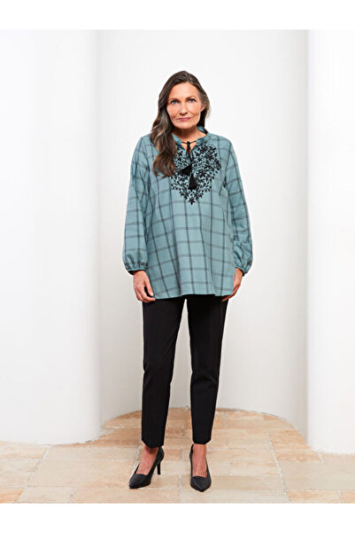 LC Waikiki Tie-Up Collar Embroidered Long Sleeve Women's Tunic