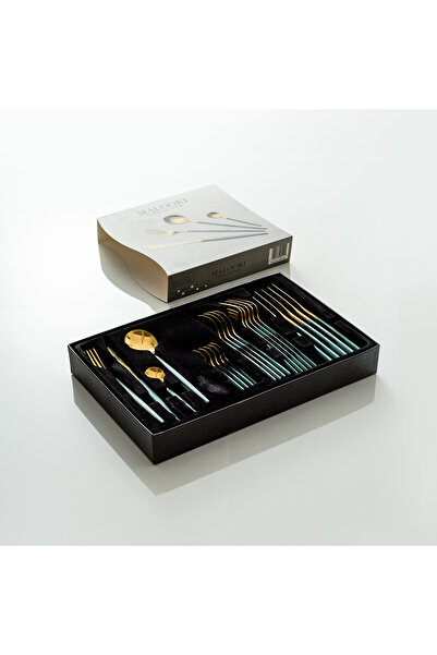 Malooki 24 Piece Cutlery Set, Gold Finish & Colored Handles