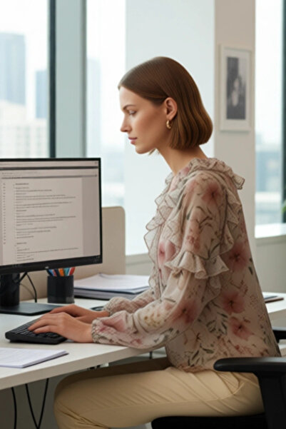 PayBuy Women's Chiffon Woven Floral Patterned Ruffle Detailed Long Sleeve V-Neck Shirt Elegance and Comfort