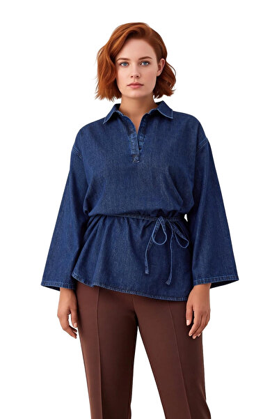 PayBuy Women's Oversized Loose Fit Denim Shirt with Tie Detail City Style Comfortable and Modern Clothing Option