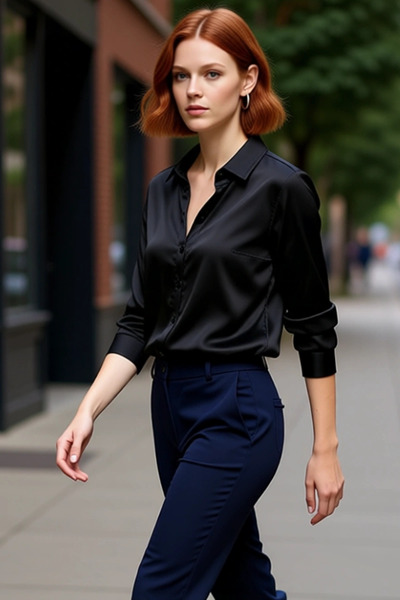 PayBuy Cămașă elegantă din satin țesut pentru femei, cu croială obișnuită, cu...