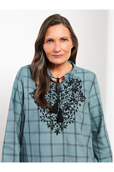 LC Waikiki Tie-Up Collar Embroidered Long Sleeve Women's Tunic