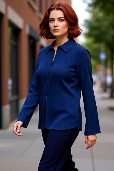 PayBuy قميص منسوج ذو ملمس مميز، تصميم يناسب الخصر، أكمام طويلة، مظهر أنيق، مج...