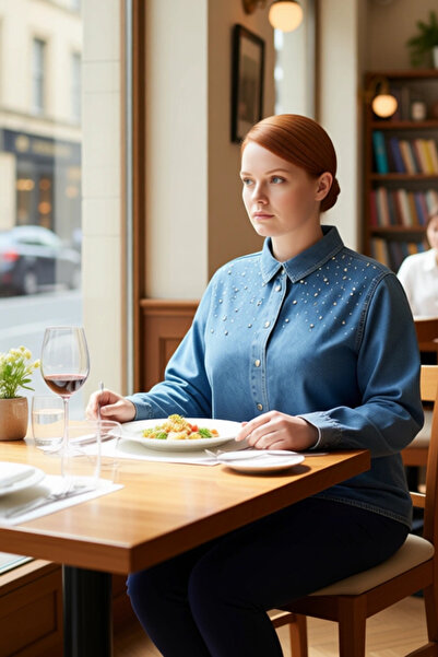 PayBuy Women's Plus Size Stone Embroidered Denim Shirt Combines Timeless and Comfort Functional Stylish