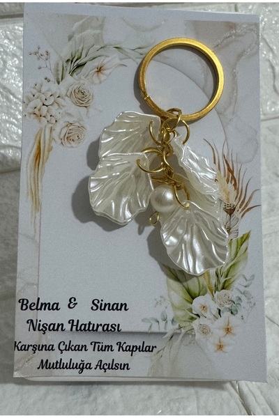 Neşeli Atölyem 10 Adet Kartlı İstiridye Anahtarlık Hediyelik Düğün Kına Söz N...