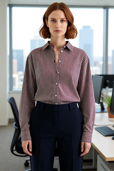 PayBuy Comfortable Fit Striped Poplin Shirt for Women Contemporary Design Offering Everyday Elegance Functional