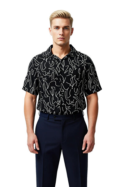 PayBuy Men's Geometric Patterned Apache Collar Viscose Shirt Functional Durable Quality Comfortable Stylish