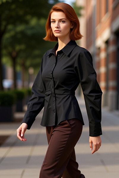 PayBuy Cămașă asimetrică cu mâneci balon în dungi pentru femei, cu aspect mod...