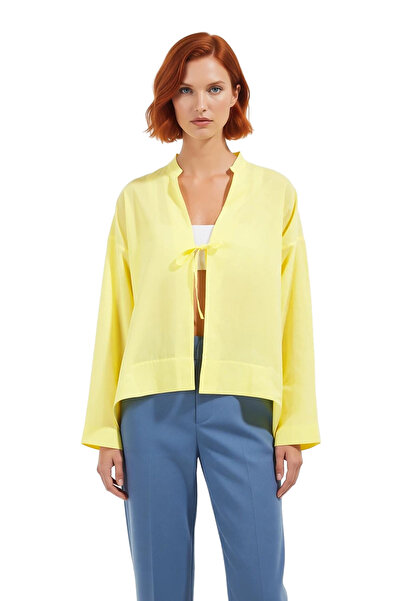 PayBuy Women's Summer Woven Tie Detail Cotton Long Sleeve Beach Top Lightweight and Stylish Look Sport