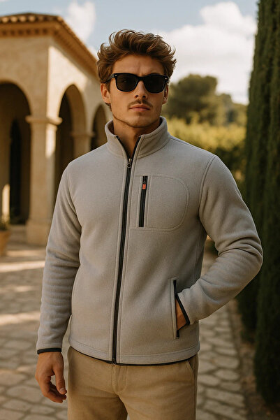 comstar Men's Thick Zippered Winter Pocketed Gray Fleece Jacket