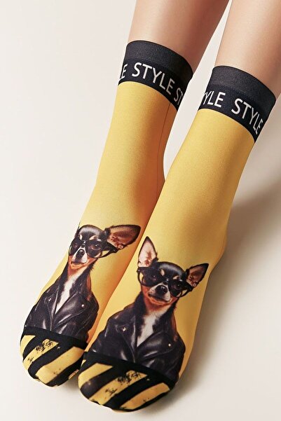 Conte Elegant Funny 1/2 socks with a puppy pattern, Conte Fantasy 133 - Yellow, 36-39 (23-25)